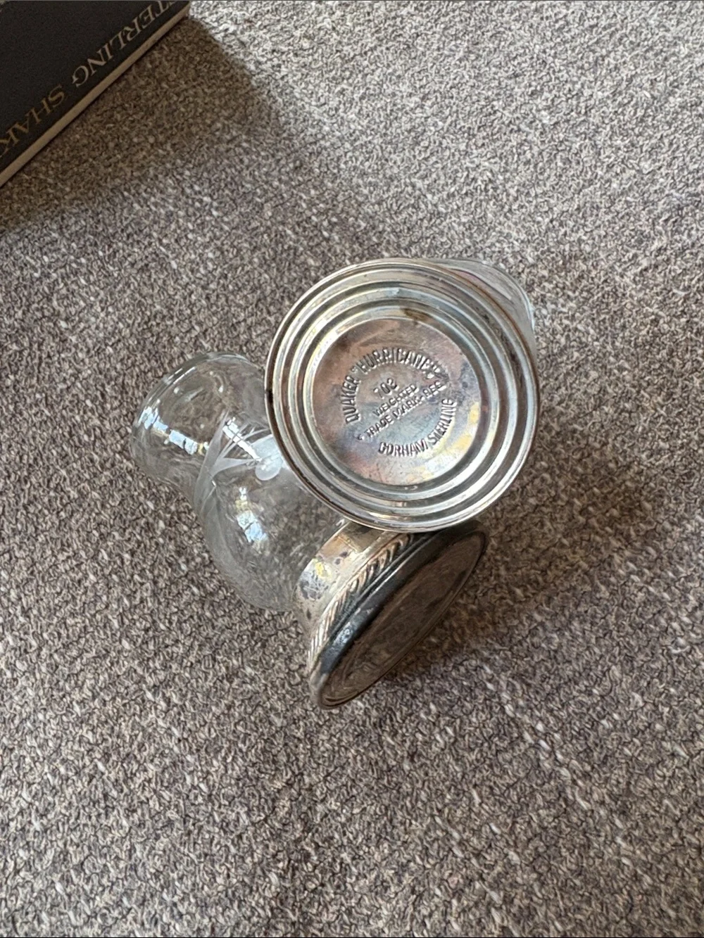 QUAKER HURRICANE GORHAM Sterling Silver Vintage Glass Salt & Pepper Shaker Set